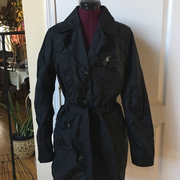Vintage 1980’s Black Wind Breaker Trench Coat⭐️ - Picture 1 of 9
